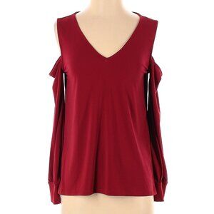 Express V-Neck Cold Shoulder Rolled Sleeve Blouse Maroon - Size Small